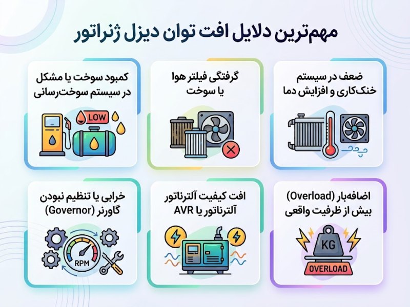 مهمترین دلایل افت توان دیزل ژنراتور